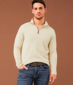 Outpost Makers Waffle Quarter Zip Pullover Summer Sand New