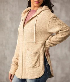 Activewear | Buckle Black Waffle Stitch Oversized Hoodie Tan
