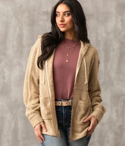 Activewear | Buckle Black Waffle Stitch Oversized Hoodie Tan