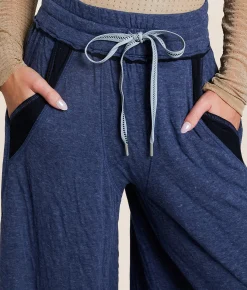 Free People Wait A Minute Wide Leg Pant Navy Heather Combo Outlet
