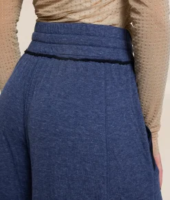 Free People Wait A Minute Wide Leg Pant Navy Heather Combo Outlet