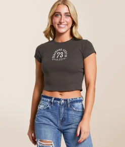 Tops | Billabong Walking Slow Sun Goddess Cropped T-Shirt Off Black