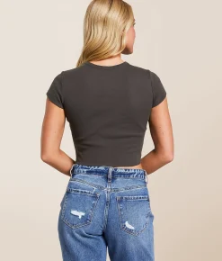 Tops | Billabong Walking Slow Sun Goddess Cropped T-Shirt Off Black
