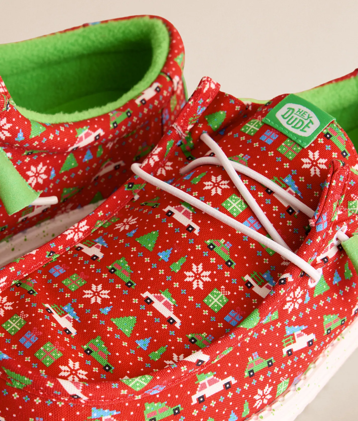 HEYDUDE™ Wally Holiday Sweater Shoe Red Green Multi Sale