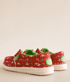 HEYDUDE™ Wally Holiday Sweater Shoe Red Green Multi Sale