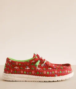 HEYDUDE™ Wally Holiday Sweater Shoe Red Green Multi Sale
