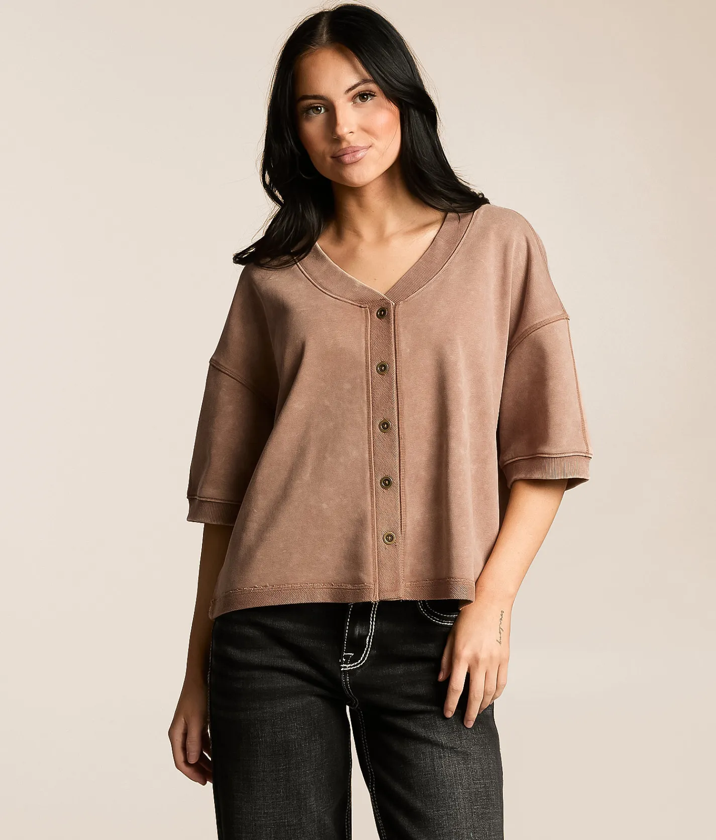 Tops | Gilded Intent Washed Boxy Top Chocolate Malt