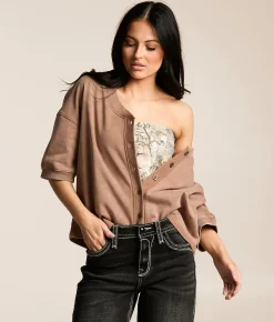 Tops | Gilded Intent Washed Boxy Top Chocolate Malt