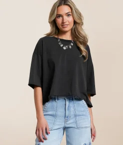 Tops | Double Zero Washed Boxy T-Shirt Aqua Blue