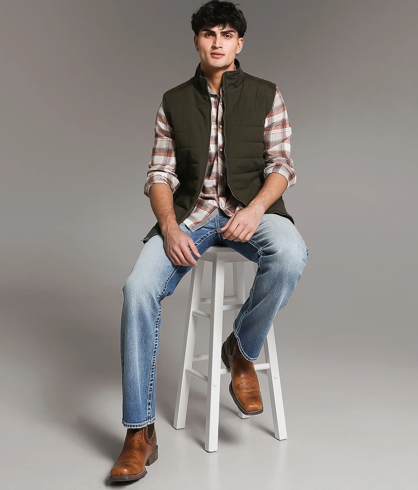 BKE Washed Canvas Vest Green Brown Best