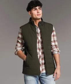 BKE Washed Canvas Vest Green Brown Best