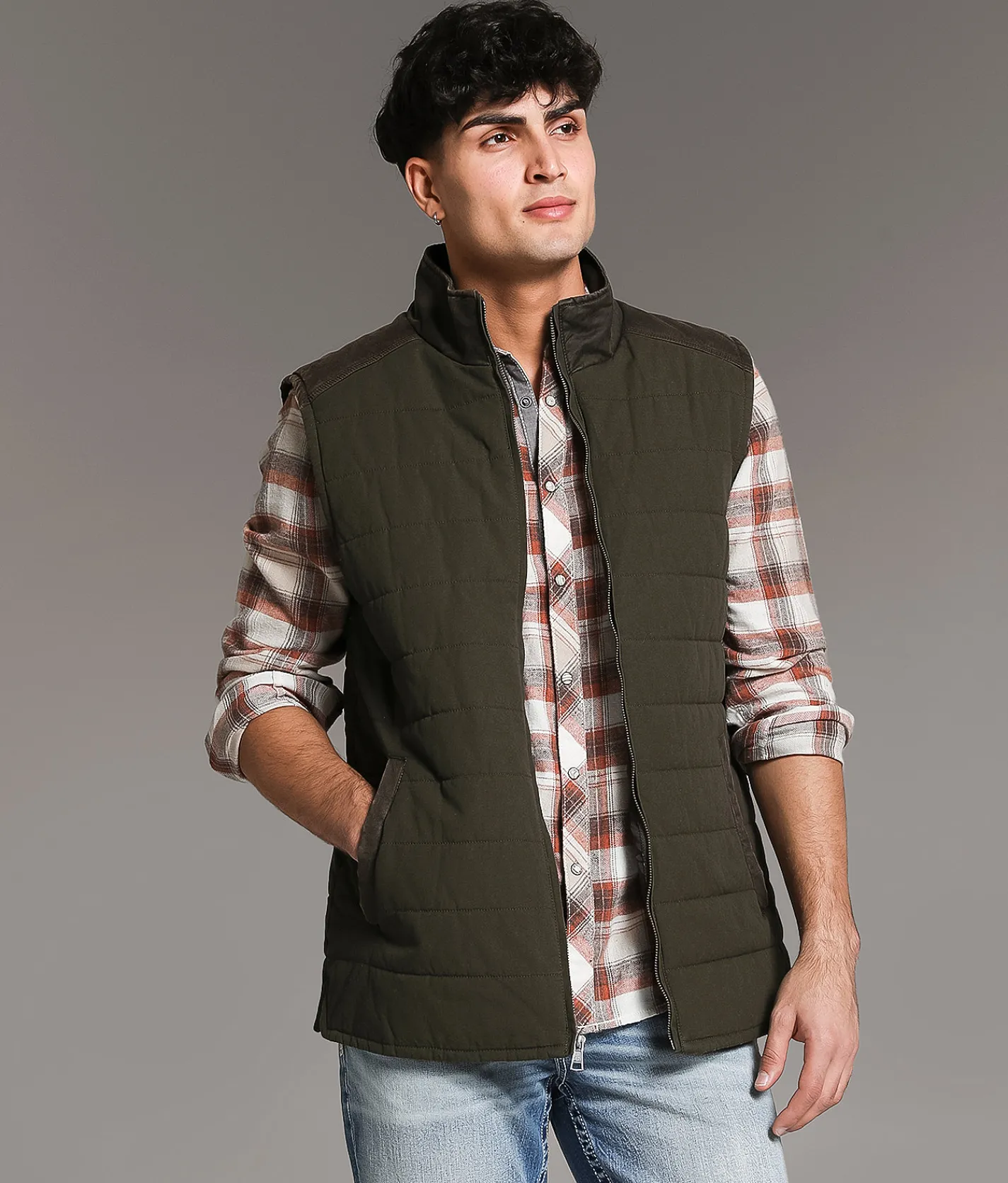BKE Washed Canvas Vest Green Brown Best