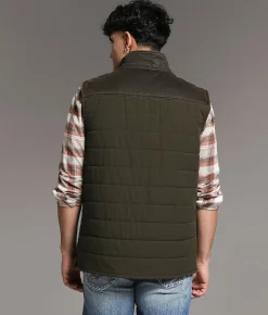 BKE Washed Canvas Vest Green Brown Best