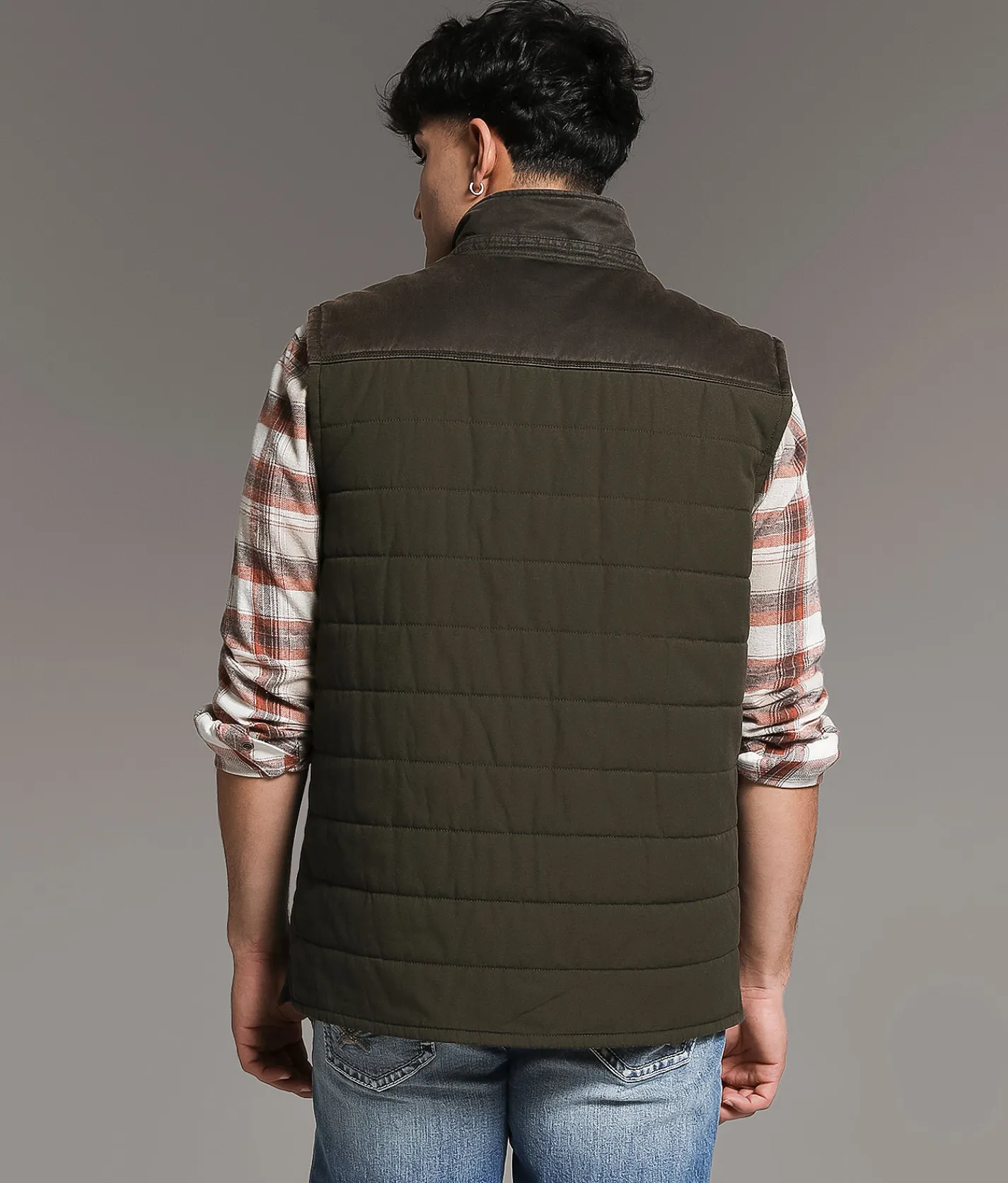 BKE Washed Canvas Vest Green Brown Best
