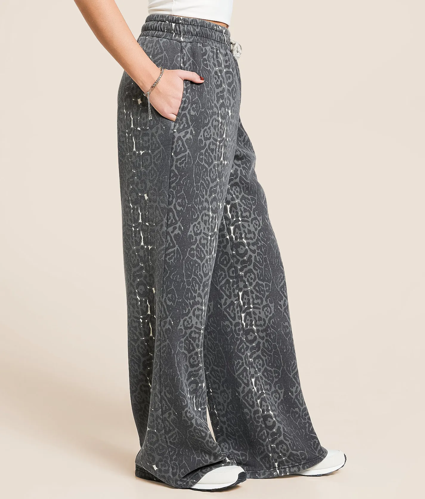 Bottoms | Gilded Intent Washed Cheetah Wide Leg Sweatpant Grey Cheetah