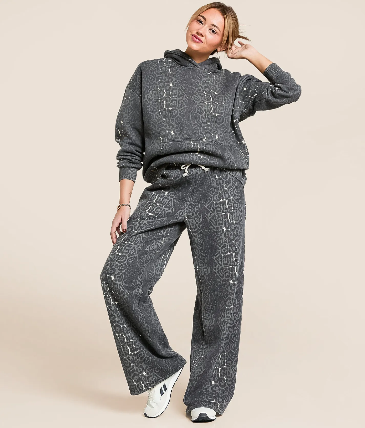 Bottoms | Gilded Intent Washed Cheetah Wide Leg Sweatpant Grey Cheetah