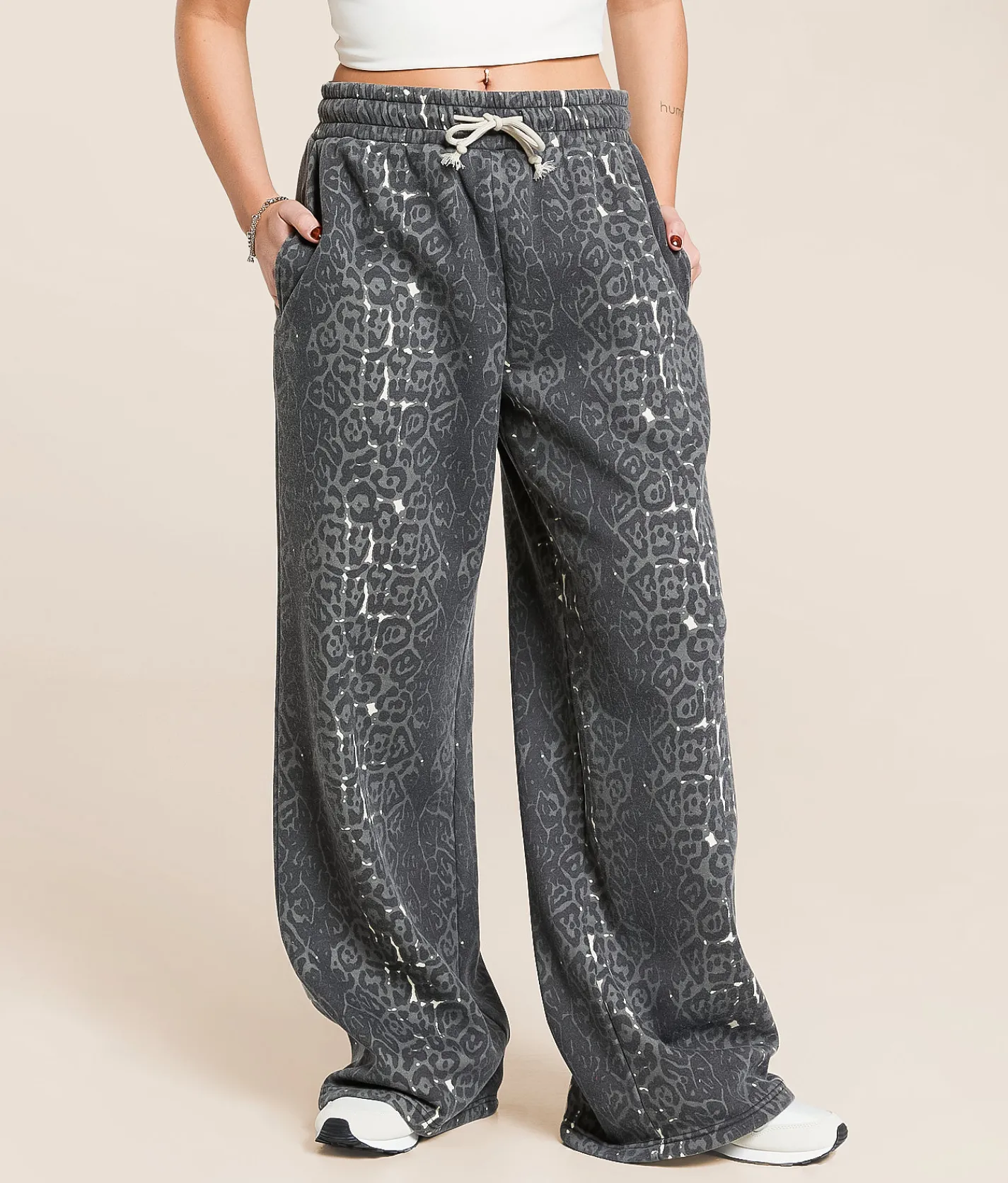Bottoms | Gilded Intent Washed Cheetah Wide Leg Sweatpant Grey Cheetah