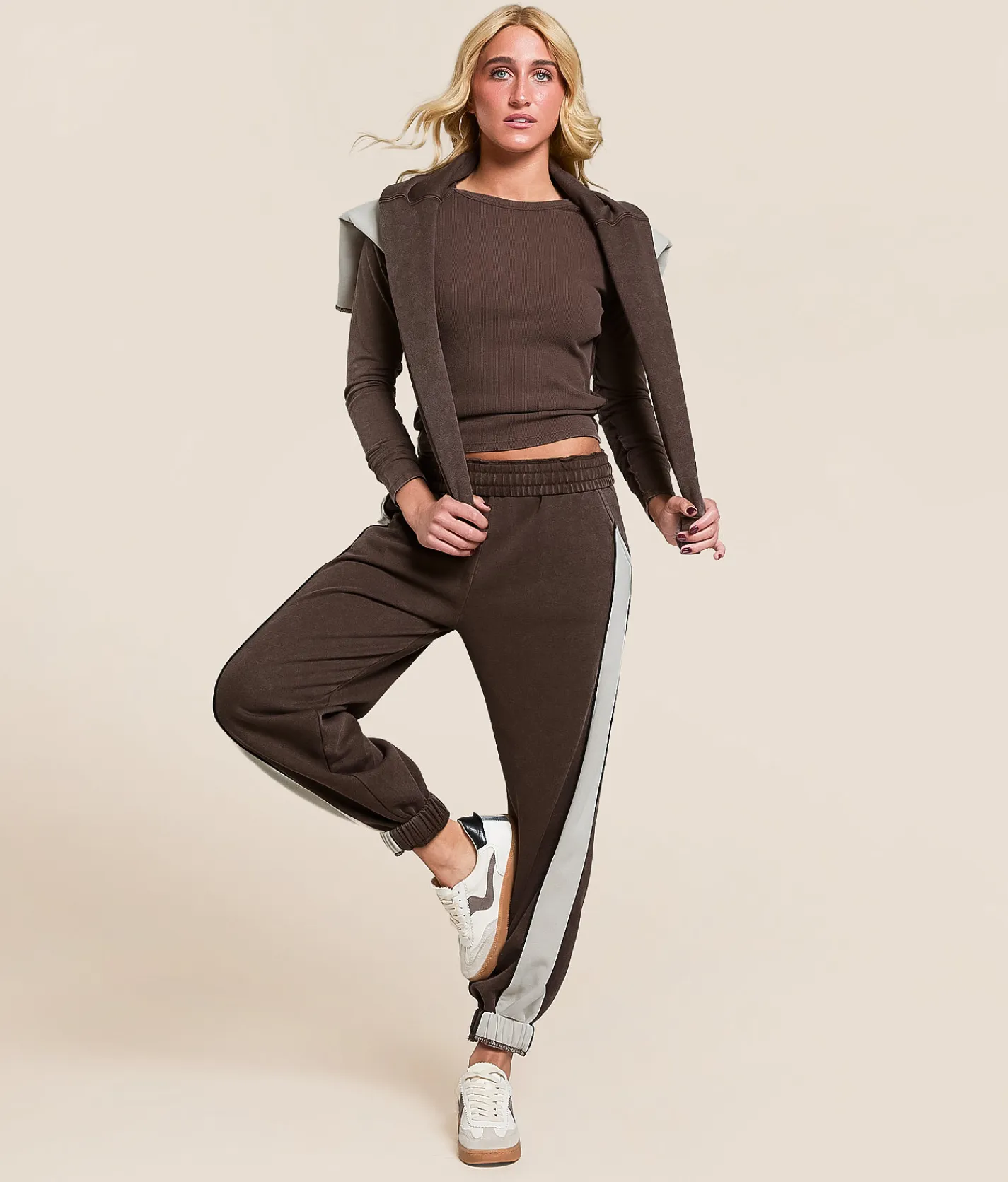 Gilded Intent Washed Color Block Jogger Chocolate Martini Outlet
