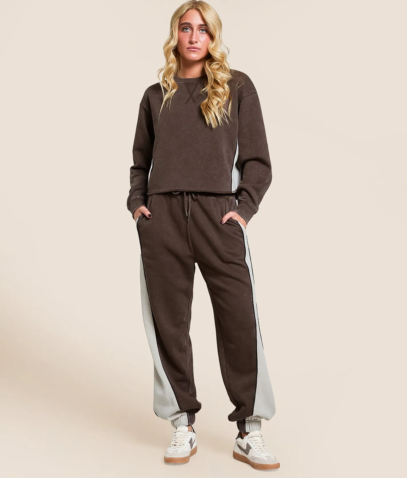 Gilded Intent Washed Color Block Jogger Chocolate Martini Outlet
