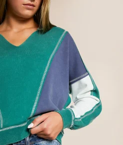 Tops | FITZ + EDDI Washed Color Block Pullover Antique Green