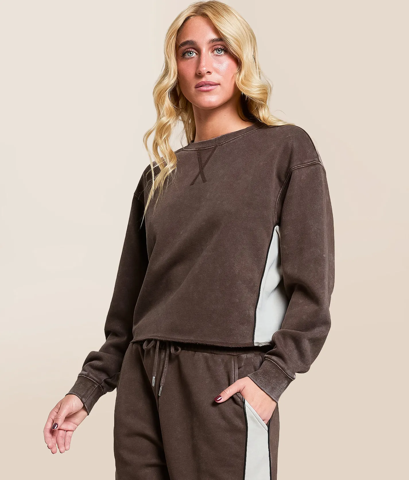 Tops|Activewear | Gilded Intent Washed Color Block Pullover Chocolate Martini