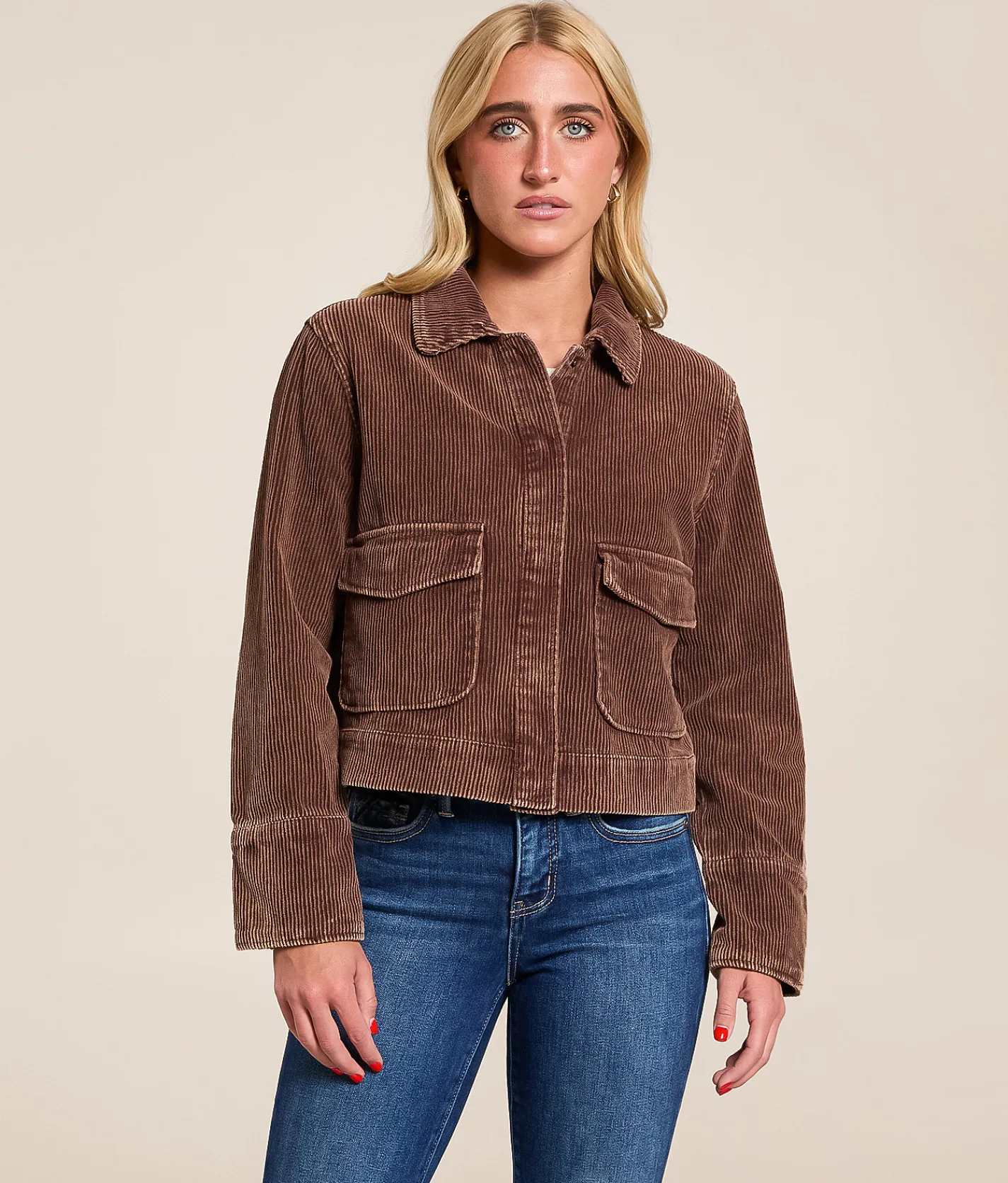 Stoosh Washed Corduroy Cropped Jacket Washed Brown Clearance