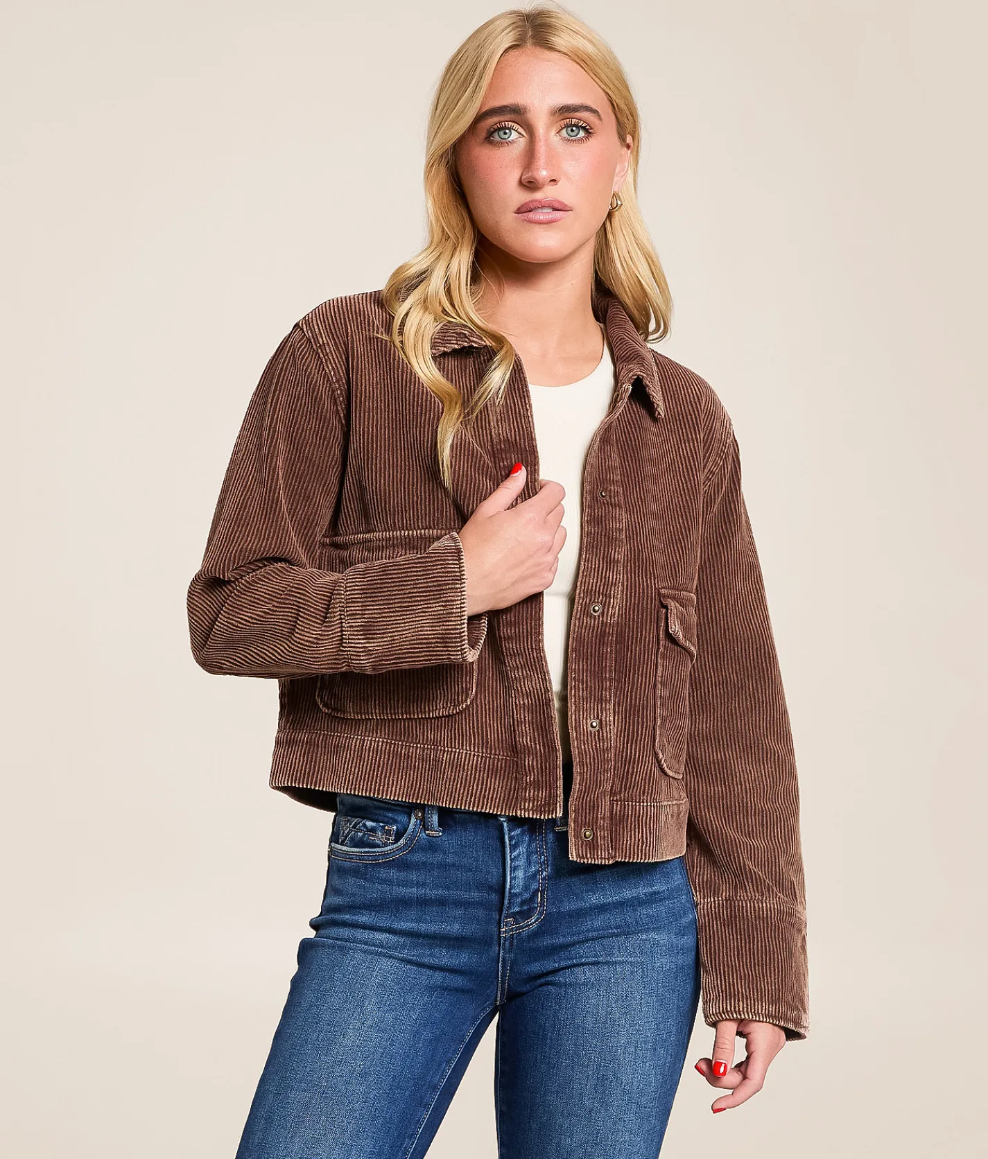 Stoosh Washed Corduroy Cropped Jacket Washed Brown Clearance