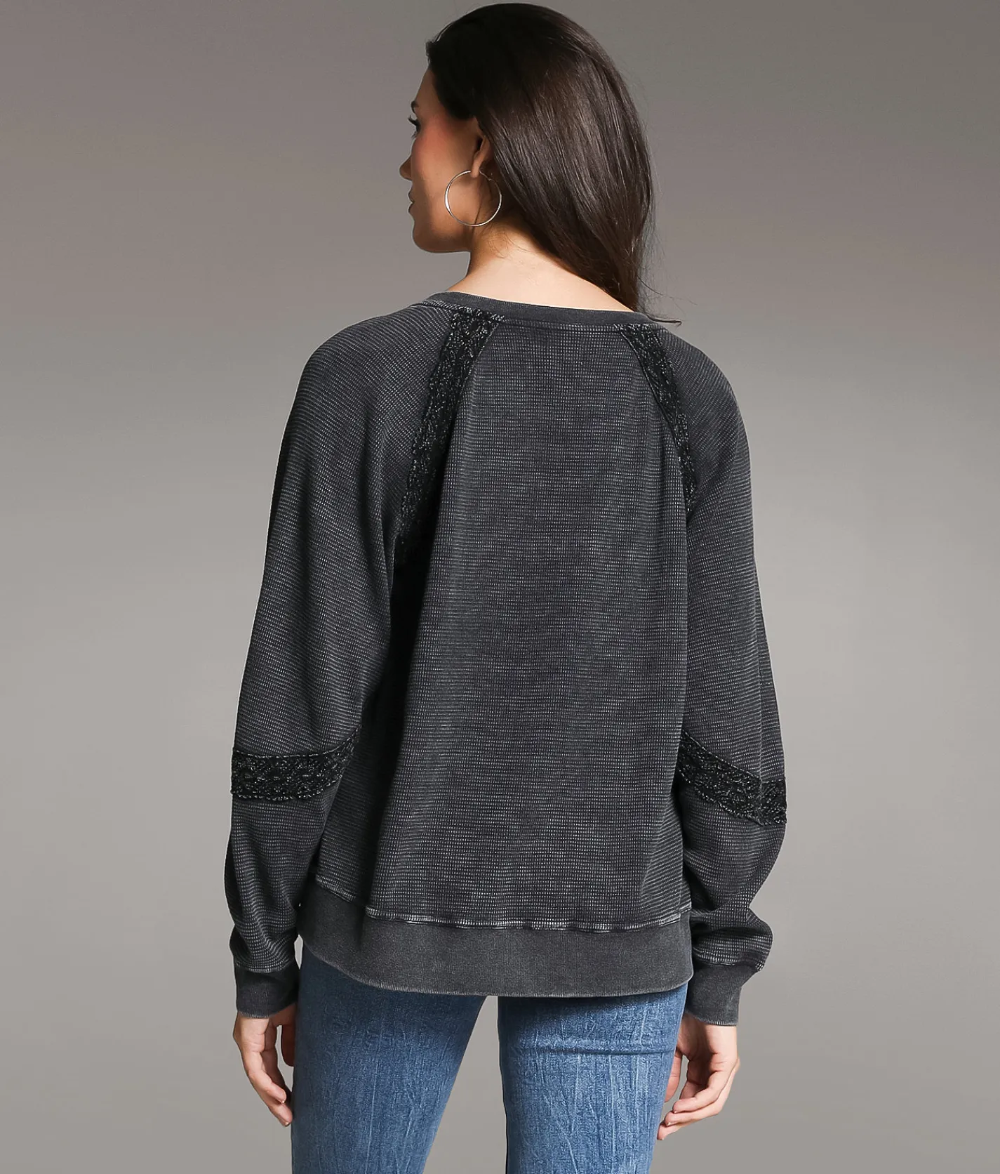 Tops | BKE Washed Crochet Thermal Washed Black