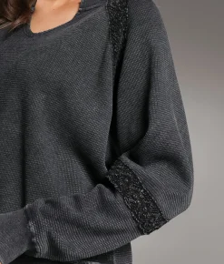 Tops | BKE Washed Crochet Thermal Washed Black