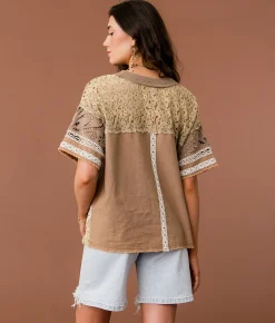 Gimmicks Washed Crochet Top Brindle Hot
