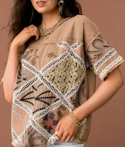 Gimmicks Washed Crochet Top Brindle Hot