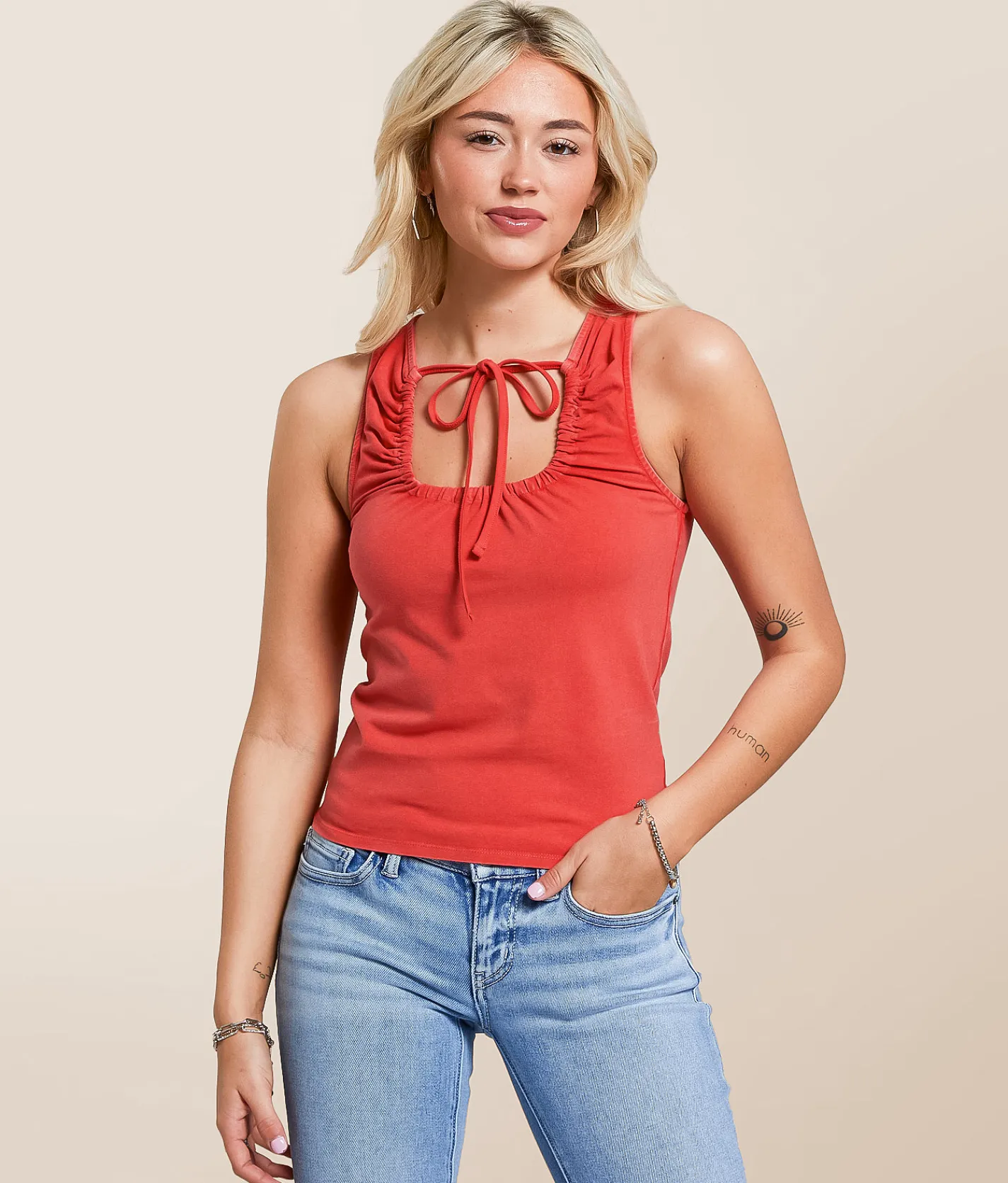 Tops | Gilded Intent Washed Cut-Out Tank Top Chinese Red