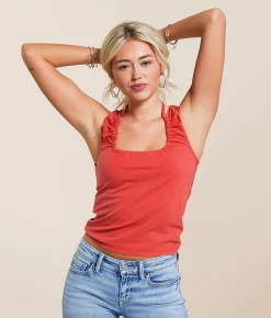 Tops | Gilded Intent Washed Cut-Out Tank Top Chinese Red