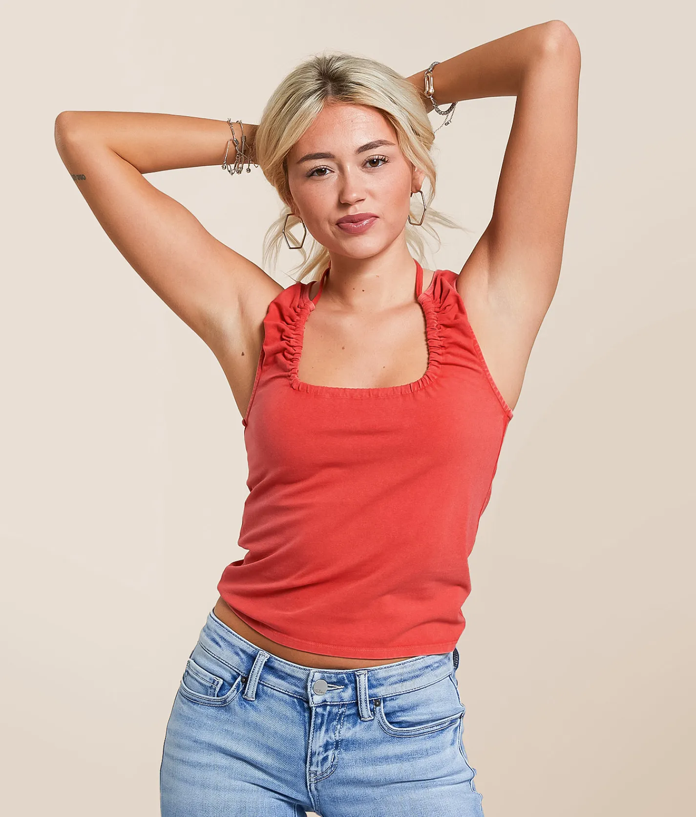 Tops | Gilded Intent Washed Cut-Out Tank Top Chinese Red