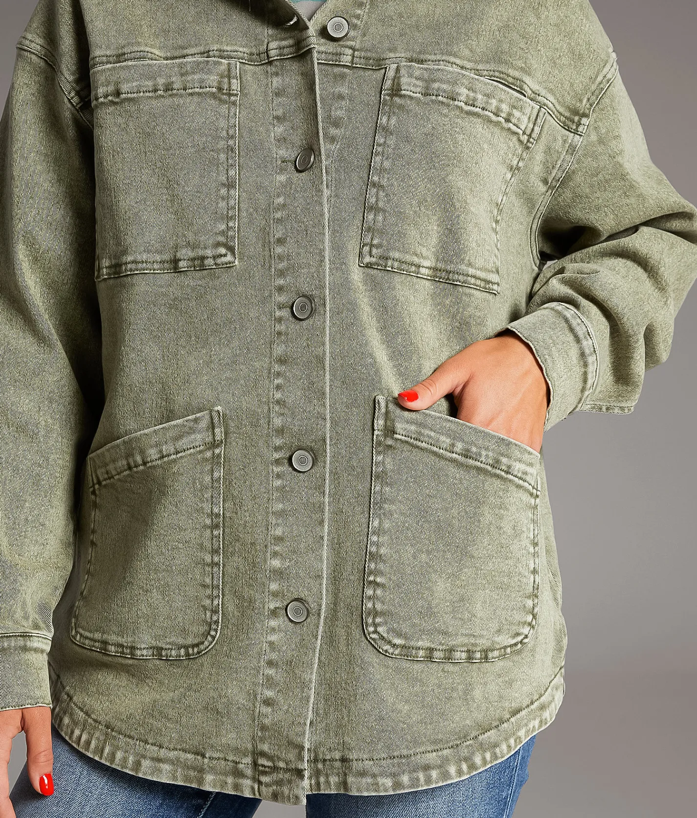 Tops|Coats & Jackets | BKE Washed Denim Barn Stretch Jacket Green