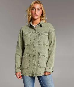 Tops|Coats & Jackets | BKE Washed Denim Barn Stretch Jacket Green