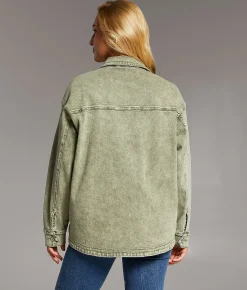 Tops|Coats & Jackets | BKE Washed Denim Barn Stretch Jacket Green
