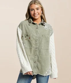 POL Washed Denim Oversized Jacket Olive Hot