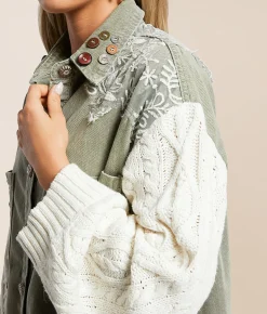 POL Washed Denim Oversized Jacket Olive Hot