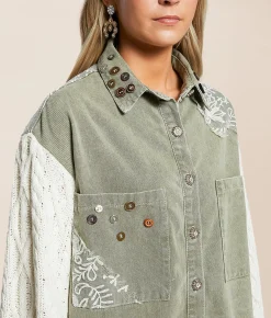 POL Washed Denim Oversized Jacket Olive Hot