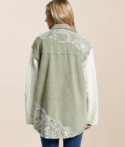 POL Washed Denim Oversized Jacket Olive Hot