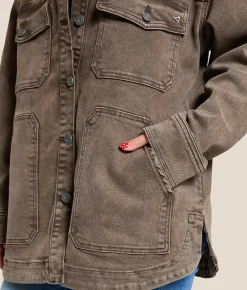 HIDDEN Washed Denim Oversized Stretch Shacket Washed Brown Online