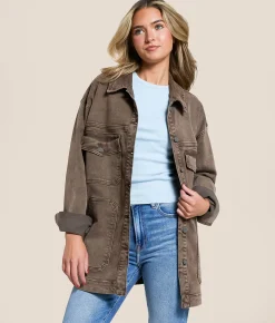 HIDDEN Washed Denim Oversized Stretch Shacket Washed Brown Online