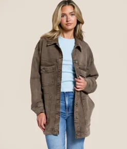 HIDDEN Washed Denim Oversized Stretch Shacket Washed Brown Online