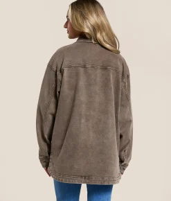 HIDDEN Washed Denim Oversized Stretch Shacket Washed Brown Online