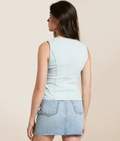 Tops | Willow & Root Washed Denim Stretch Tank Top Light Denim
