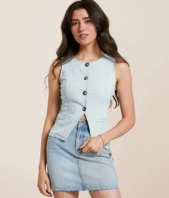Tops | Willow & Root Washed Denim Stretch Tank Top Light Denim