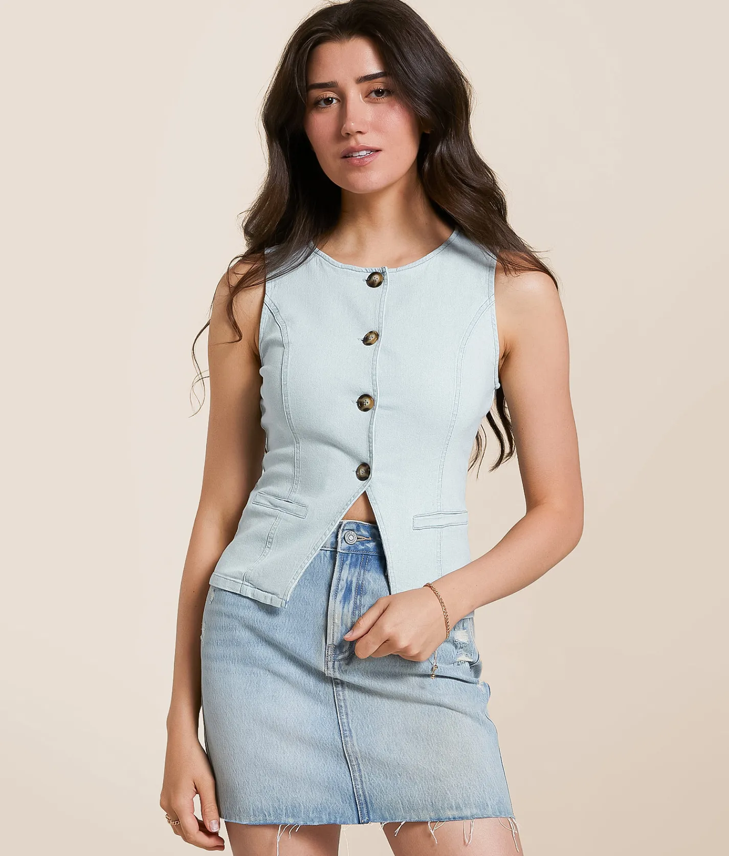 Tops | Willow & Root Washed Denim Stretch Tank Top Light Denim