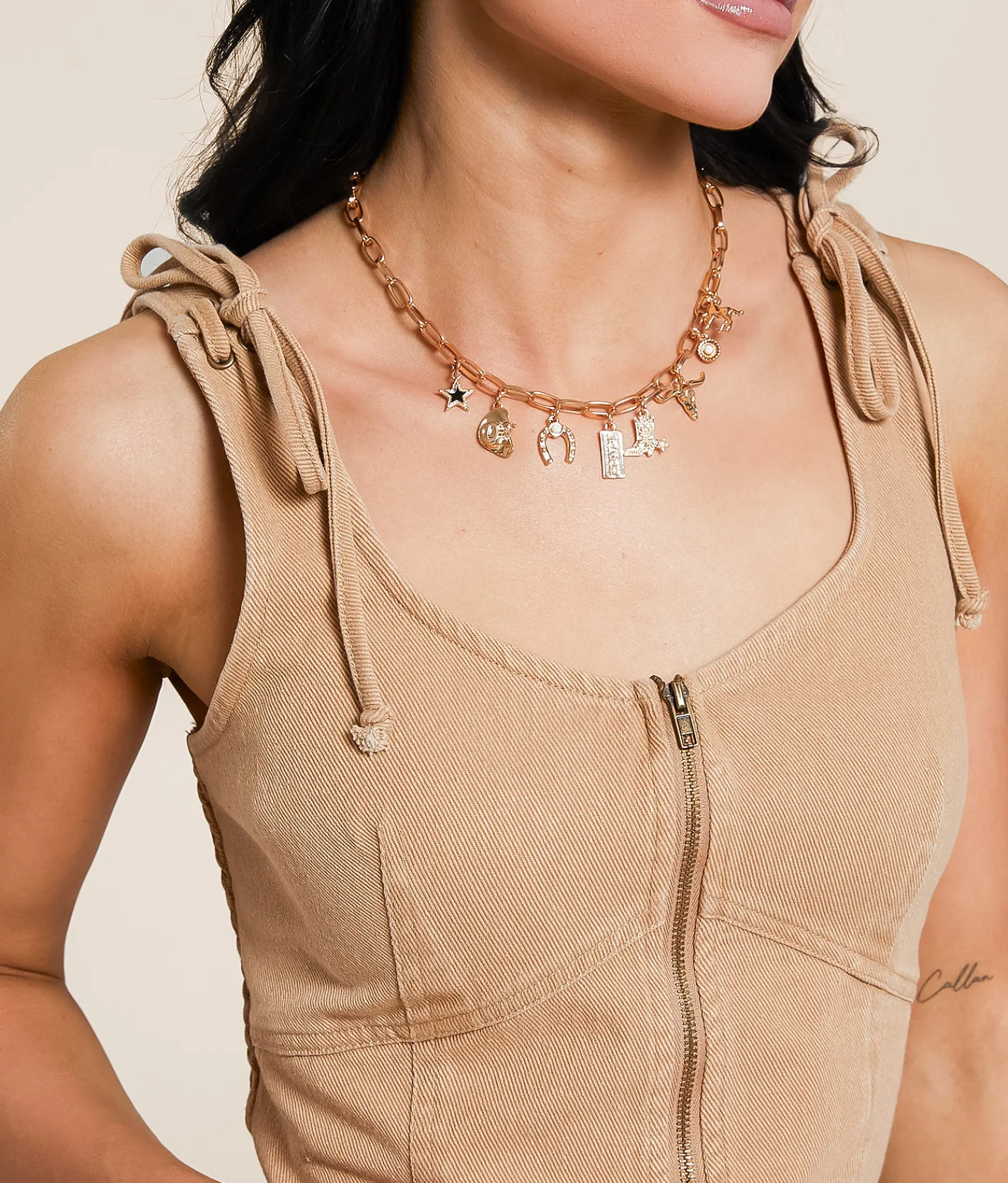 Tops | Gilded Intent Washed Denim Tank Top Brown