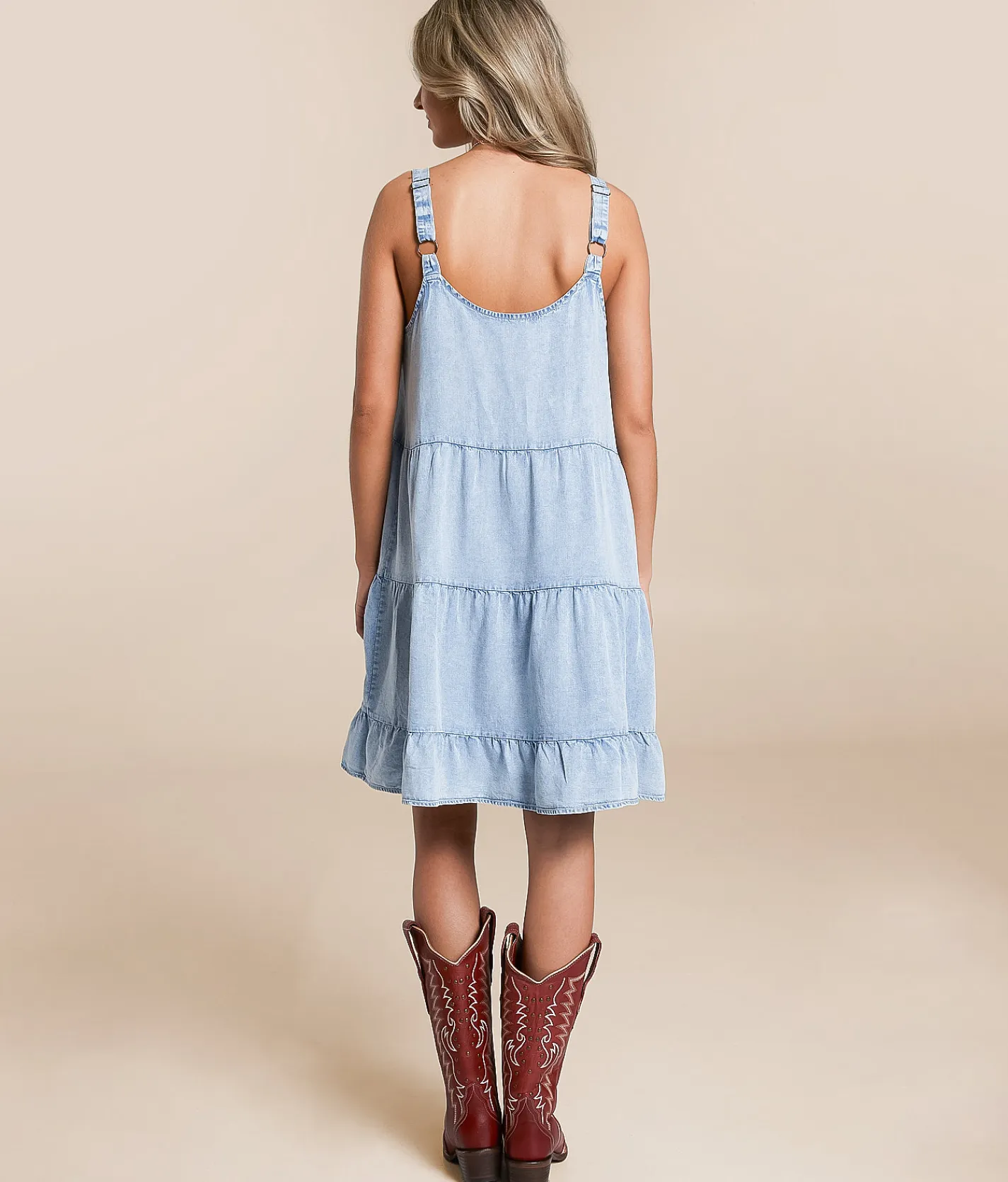 Dresses | En Creme Washed Denim Tiered Dress Medium Wash